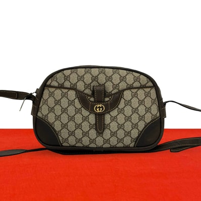 GUCCI グッチ GG ロゴ 柄 金具 レザー PVC ショルダーバッグ ブラウン
36147