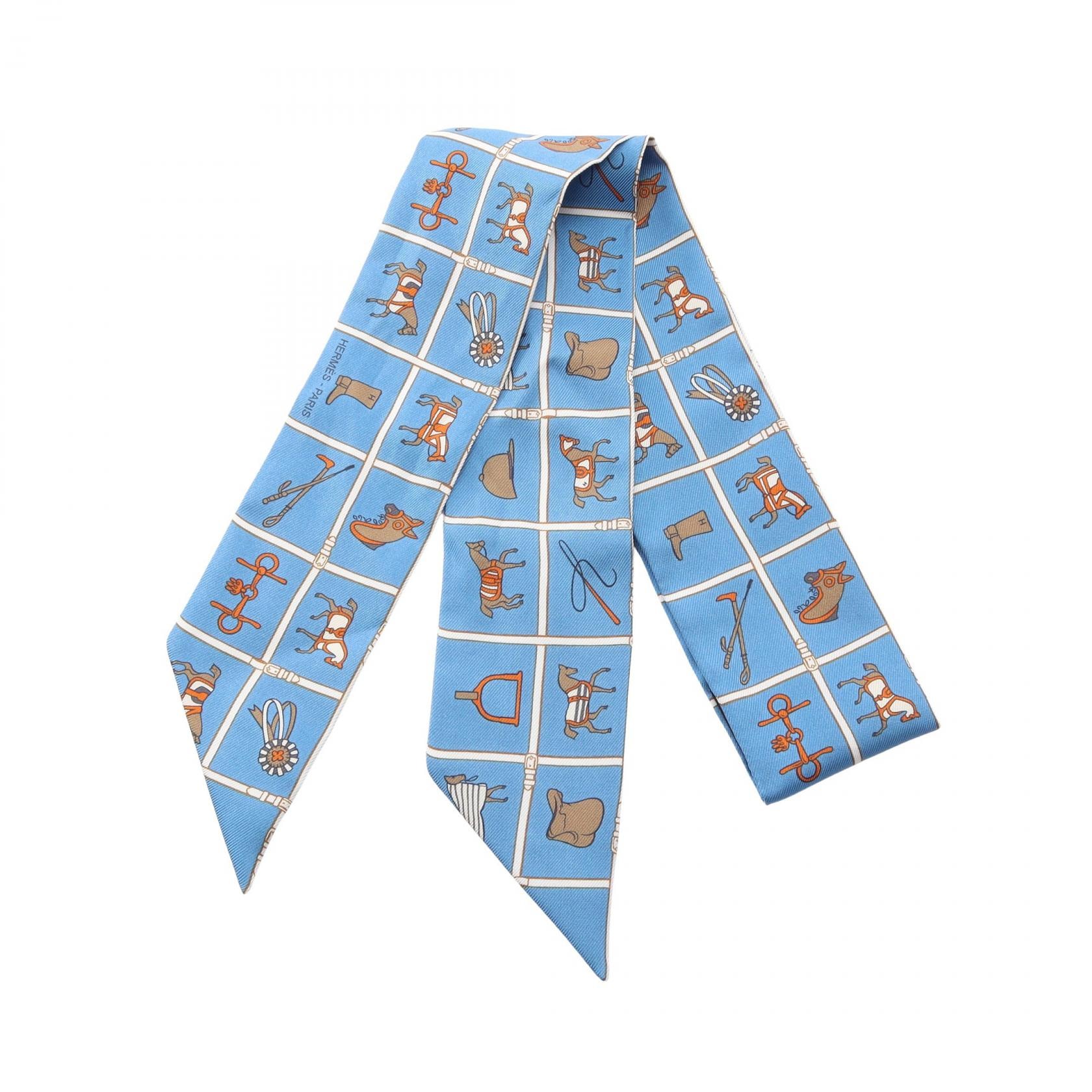 エルメス HERMES ツイリー Couvertures et Tenues de Jour スカーフ 衣料品 シルク シルク レディース ブルー系 / マルチカラー 【中古】