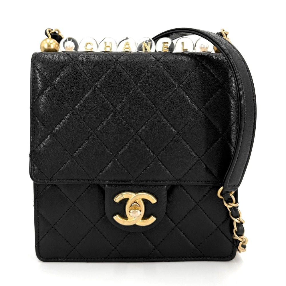 CHANEL シャネル ショルダーバッグ マトラッセ ロゴ チェーンショルダー ココマーク 肩掛け 斜め掛け レザー    ブラック 黒 ゴールド金具 レディース【中古品】