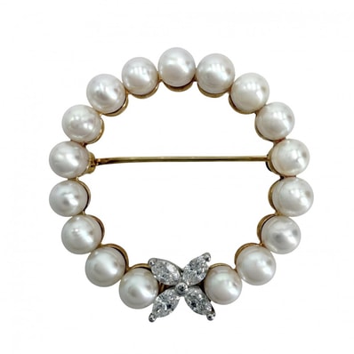 TIFFANY&Co. ティファニー ブローチ ビクトリア アクセサリー ジュエリー 18金 K18ゴールド PT950 ダイヤモンド ホワイト 白 ゴールド金具 レディース 約6.4g【中古品】