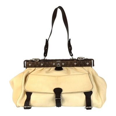 Salvatore Ferragamo サルヴァトーレフェラガモ ベージュ アイボリー シルバー金具 レザー ショルダーバッグ ハンドバッグ 603926 【中古】