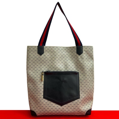 GUCCI グッチ シェリーライン マイクロ GG レザー PVC トートバッグ ネイビー
20536