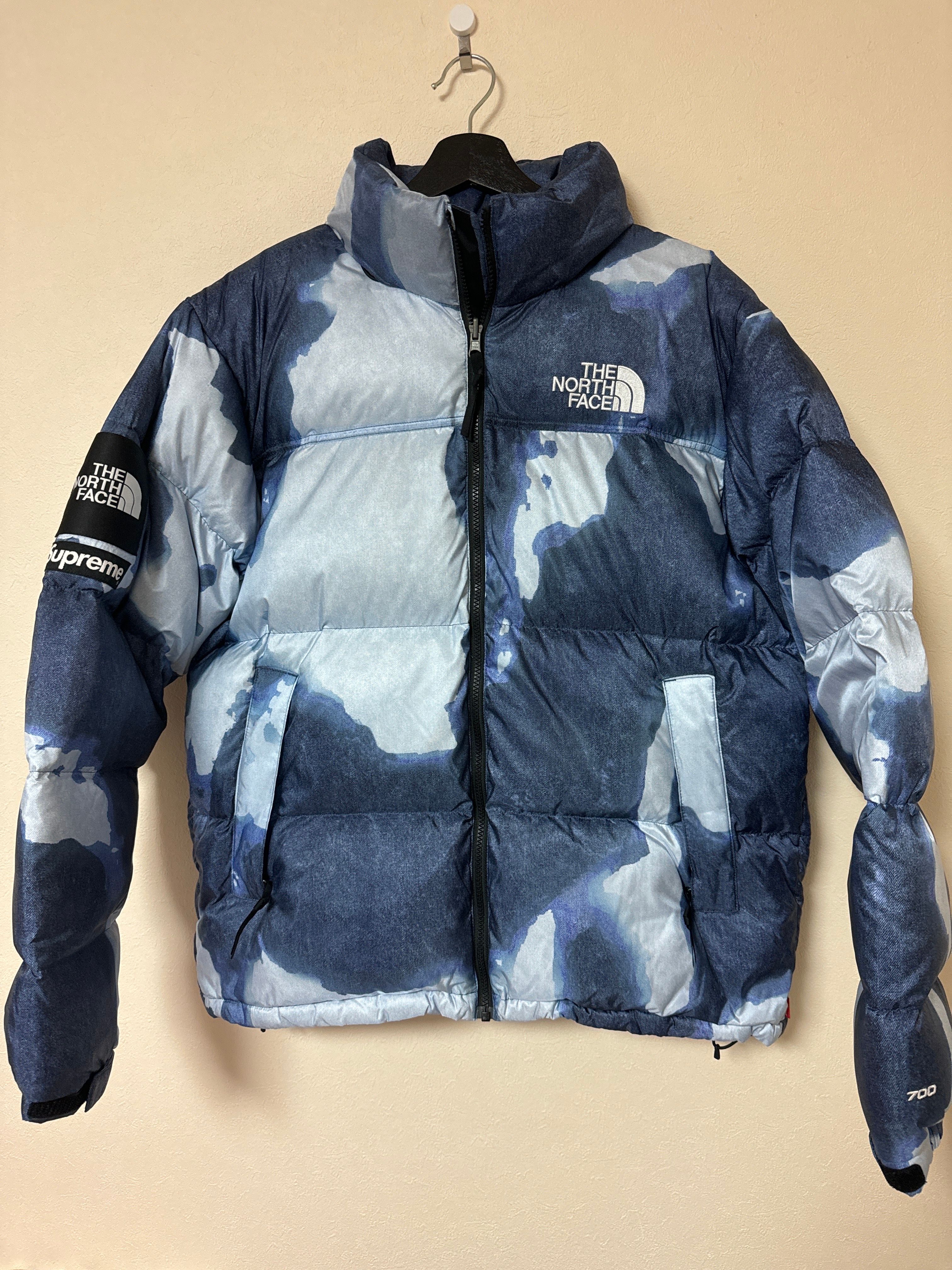 Supreme x The North Face Bleached Denim Print Nuptse Jacket "Indigo"
