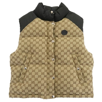 GUCCI グッチ ベスト 717547 Z9AAT GG コットン キャンバス ダウン ベスト ブラウン系 38【極上美品】【中古】