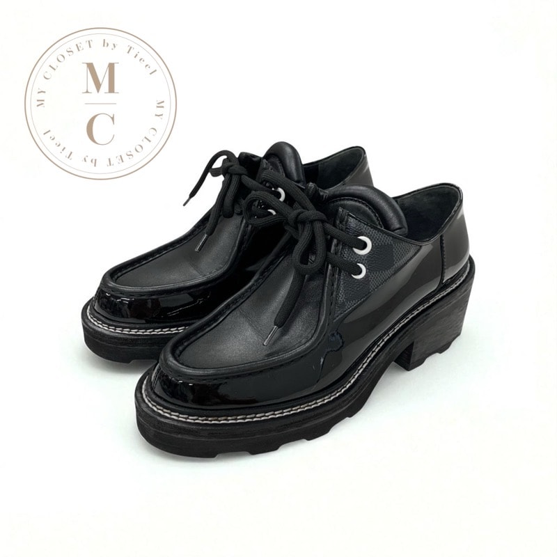 ルイヴィトン LOUIS VUITTON ボブールライン ローファー 革靴 靴 シューズ パテント レザー ブラック 黒 ダミエ ダービーシューズ レースアップ