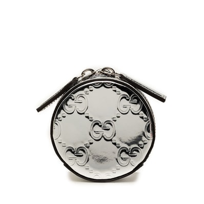 グッチ GG柄 メタリック ポーチ バッグチャーム 812339 シルバー パテントレザー レディース GUCCI 中古