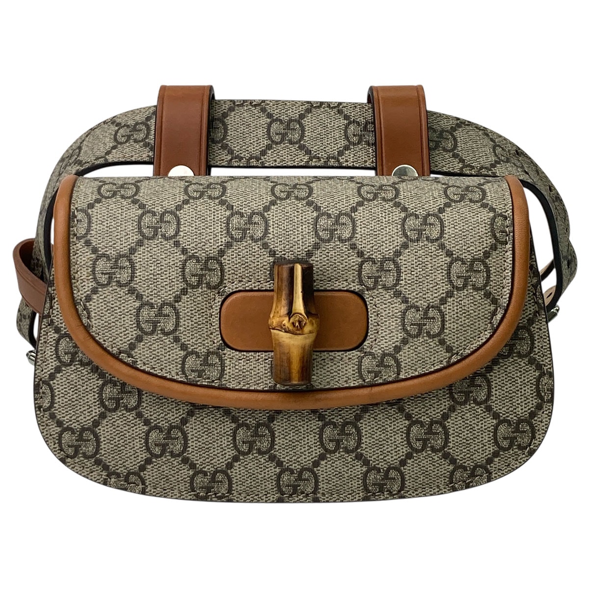 GUCCI グッチ バンブー 1947 ミニベルトバッグ ウエストバッグ イタリア GGキャンバス レザー グレー ブラウン  レディース【中古】