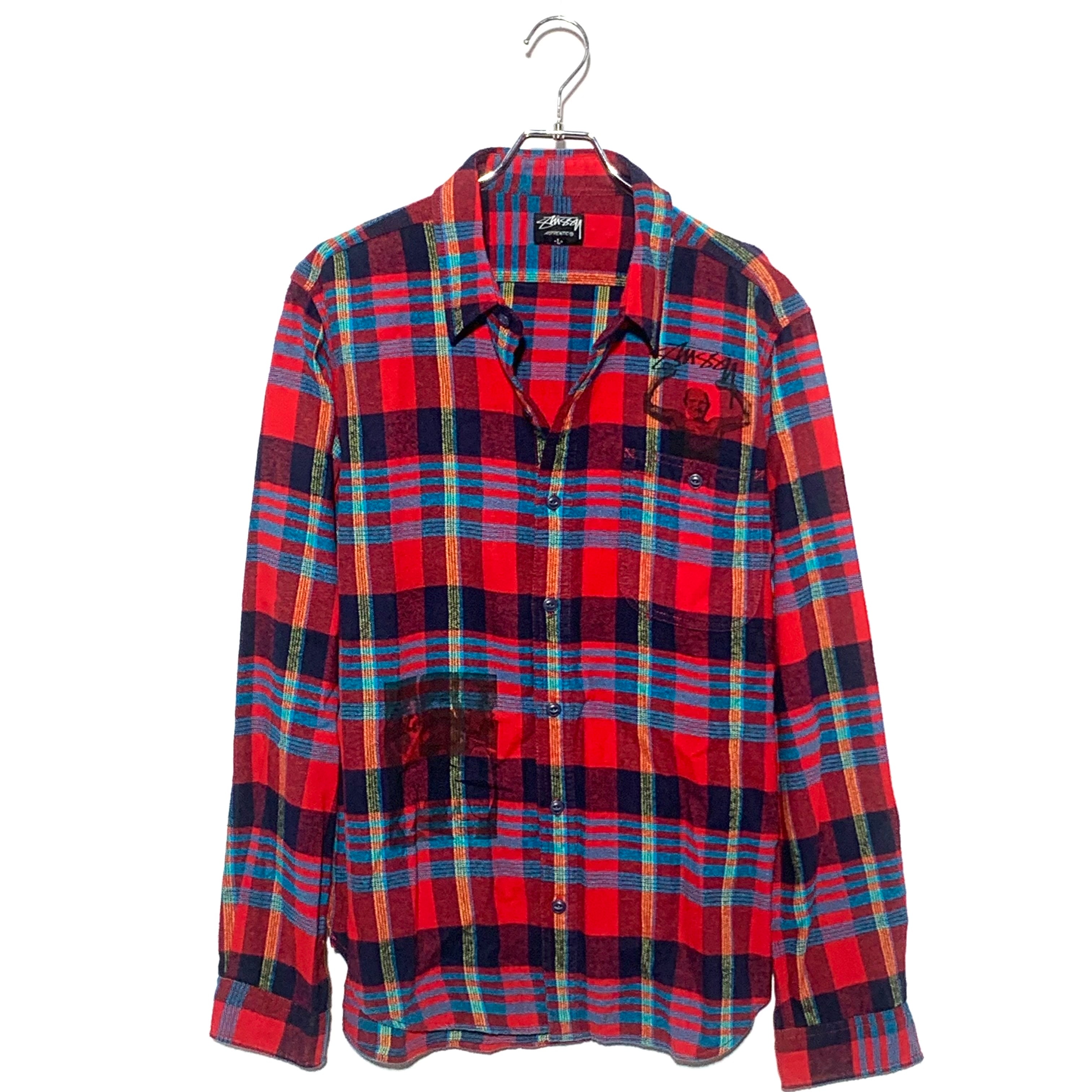 STUSSY print check shirt RED