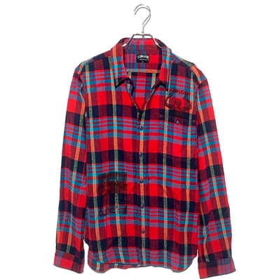 STUSSY print check shirt RED