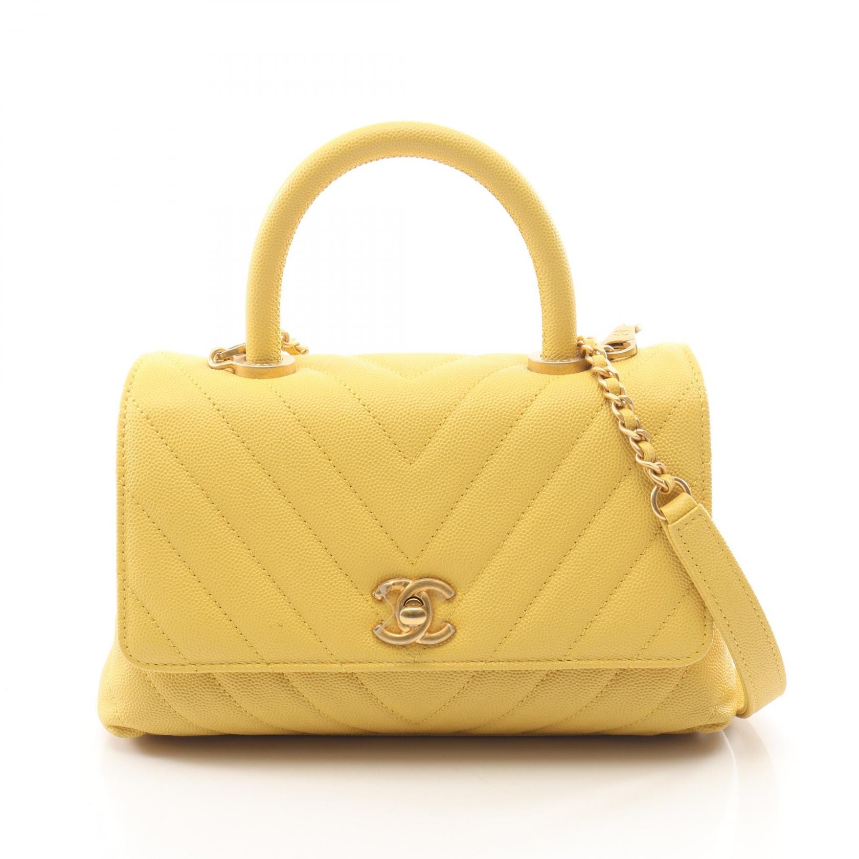 シャネル CHANEL ココハンドル フラップ Vステッチ 2WAY ハンドバッグ バッグ キャビアスキン(グレインドカーフ) レディース イエロー系 A92990 【中古】