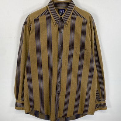 古着 90's/90年代 ギャップ GAP 長袖シャツ ボタンダウン 胸ポケット オールドギャップ S カーキ系 ストライプ メンズ