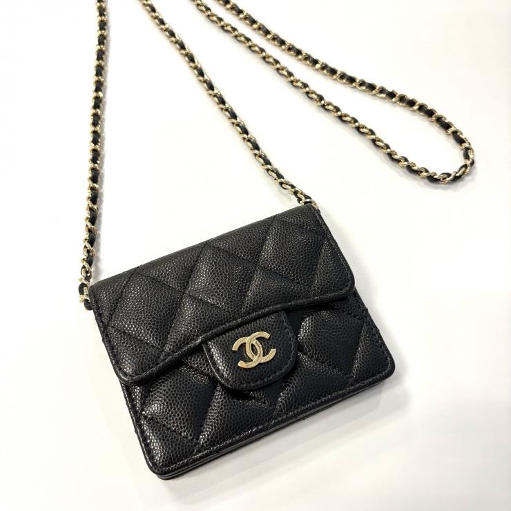 シャネル CHANEL マトラッセ AP0238 B10583 C3906 チェーンウォレット ココマーク CC キャビアスキン ブラック ポシェット【鑑定済み】正規品