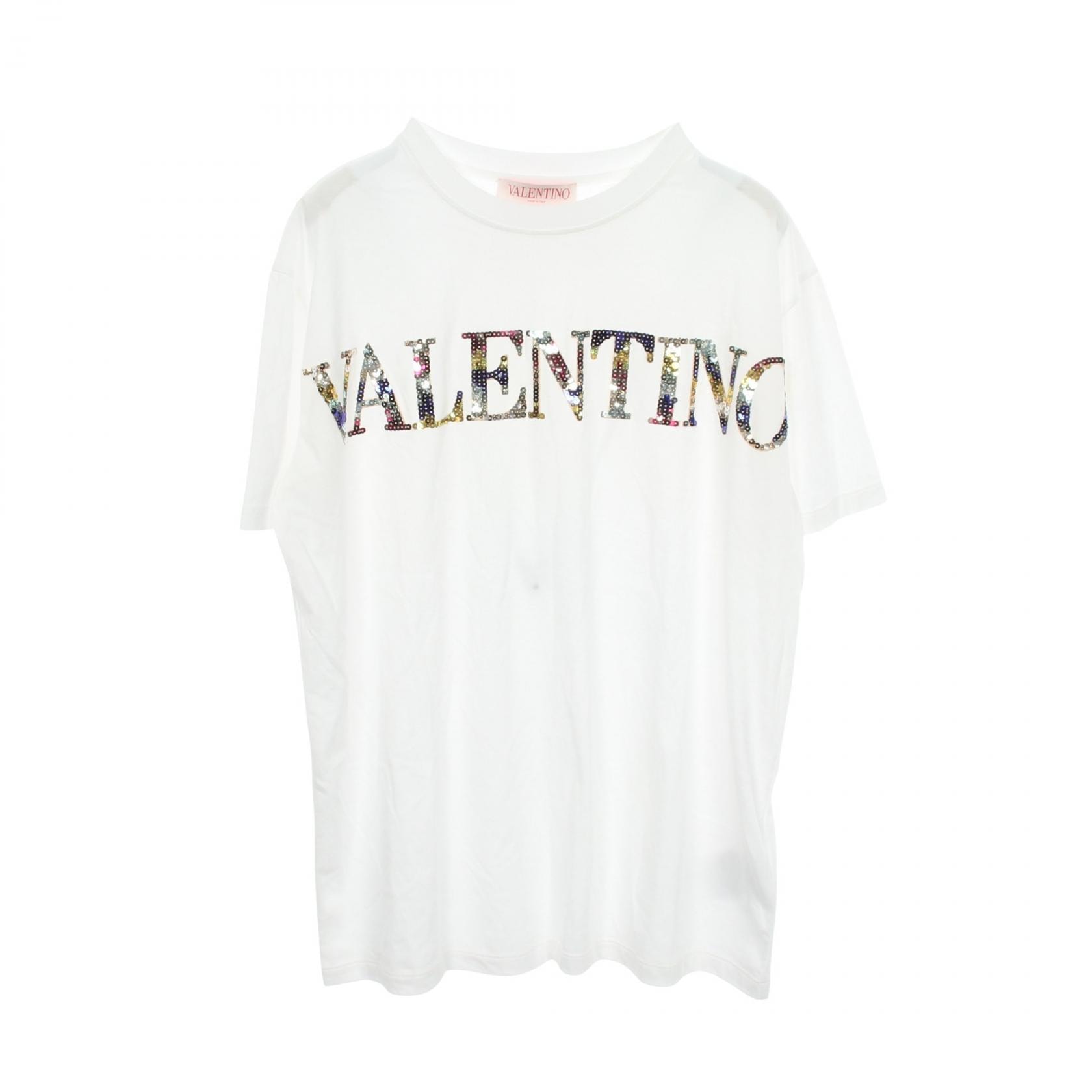 ヴァレンチノ Valentino ロゴ スパンコール 半袖Tシャツ 衣料品 トップス コットン メンズ レディース ホワイト系 【中古】