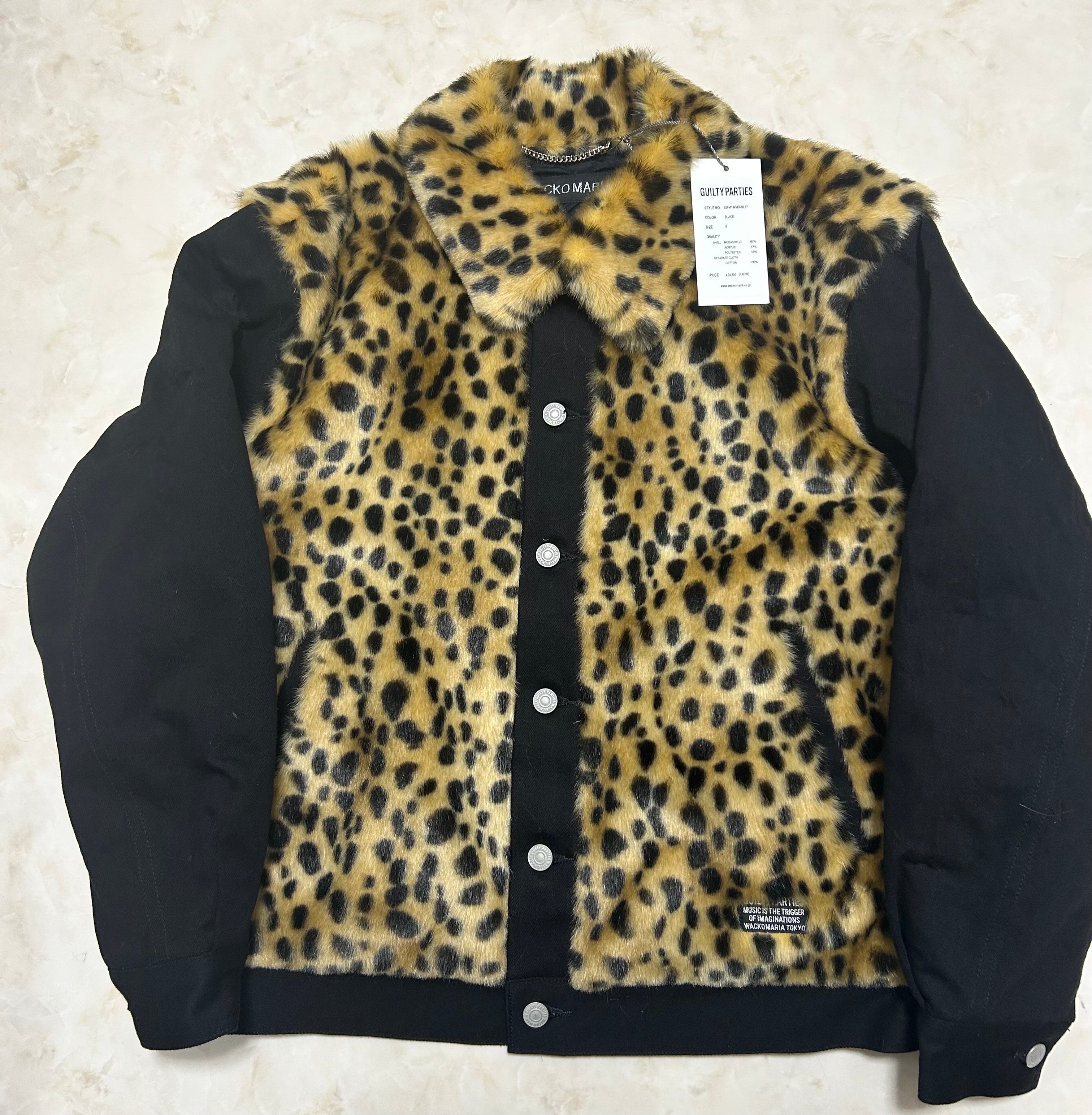 WACKO MARIA Faux Leopard Fur Denim Grizzly Jacket "Black"