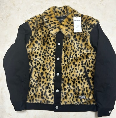WACKO MARIA Faux Leopard Fur Denim Grizzly Jacket "Black"