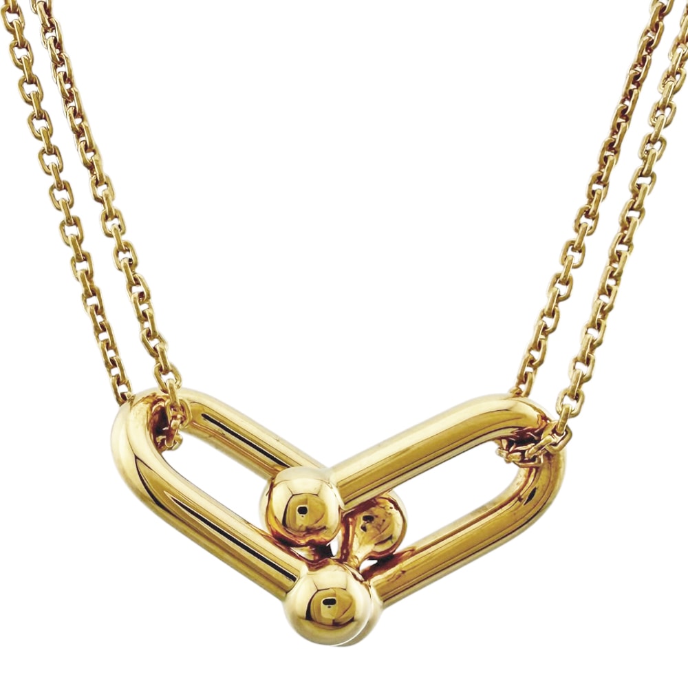 ティファニー ハードウェア ダブル リンク ペンダント ネックレス 18金 K18イエローゴールド レディース TIFFANY&Co.  中古