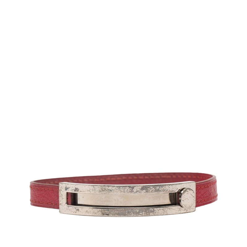 エルメス プスプス ブレスレット バングル ピンク シルバー金具 レザー メタル レディース HERMES 【中古】