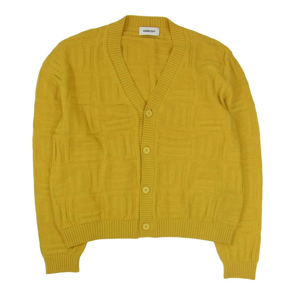 AMBUSH アンブッシュ 23SS BMHB010S23KNI001 イタリア製 モノグラム Vネック ニット カーディガン イエロー系 XL【中古】