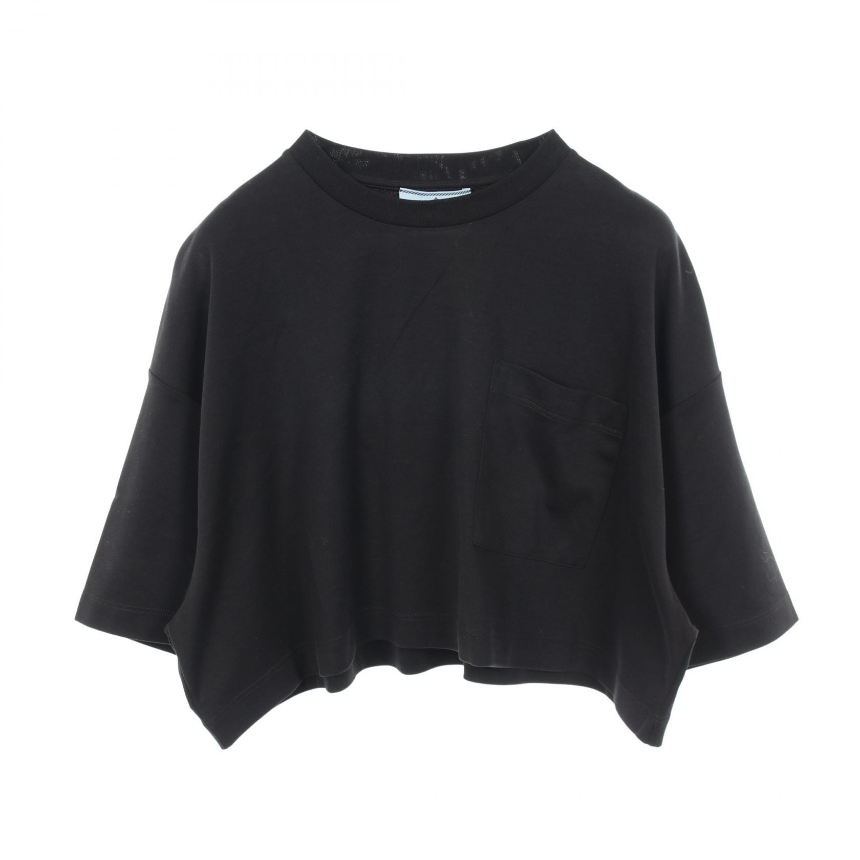 プラダ PRADA クロップド丈 半袖Tシャツ 衣料品 トップス コットン レディース ブラック系 3560A 【中古】