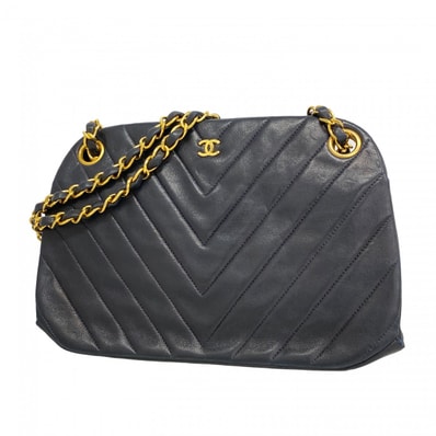 ★最終価格【6cd5736-k】シャネル ショルダーバッグ Vステッチ チェーンショルダー ラムスキン ネイビー ゴールド金具【中古】レディース