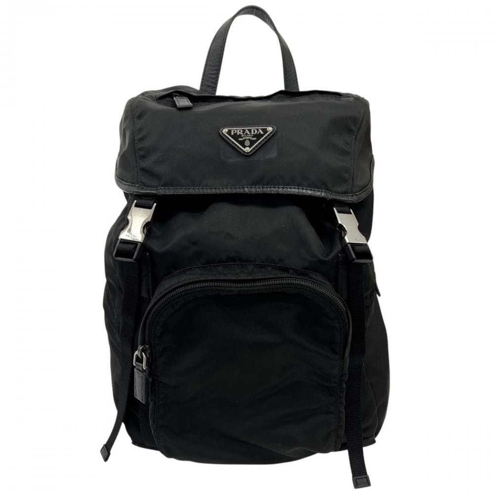 PRADA プラダ リュック トライアングルロゴ 1BZ039 ナイロン    ブラック 黒 シルバー金具 レディース【中古品】