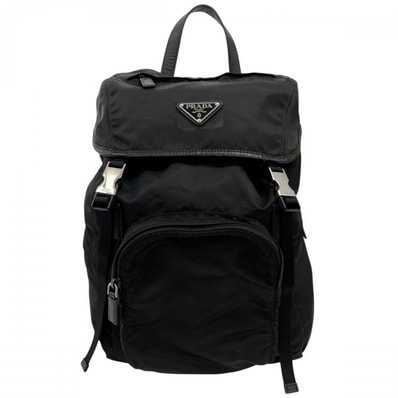 PRADA プラダ リュック トライアングルロゴ 1BZ039 ナイロン ブラック 黒 シルバー金具 レディース【中古品】