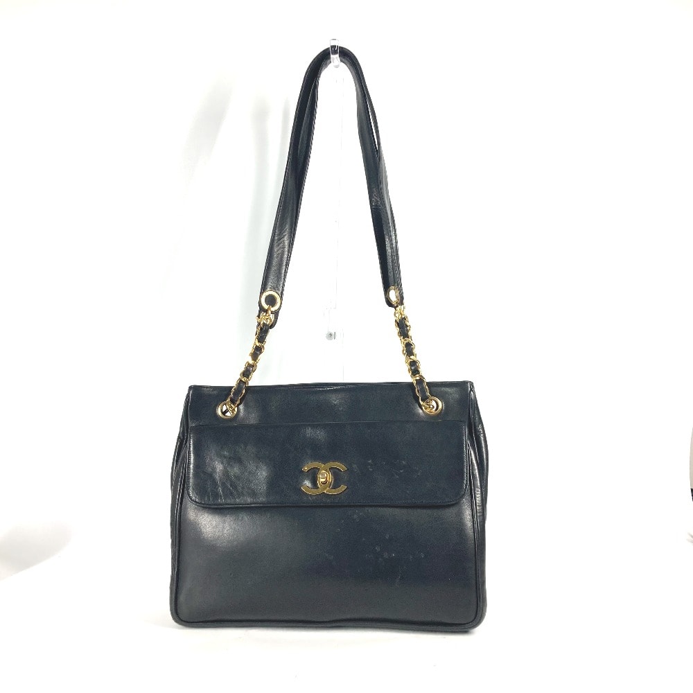 シャネル CHANEL CC ココマーク ヴィンテージ Wチェーン カバン 肩掛け ビッグココ ショルダーバッグ ラムスキン ブラック