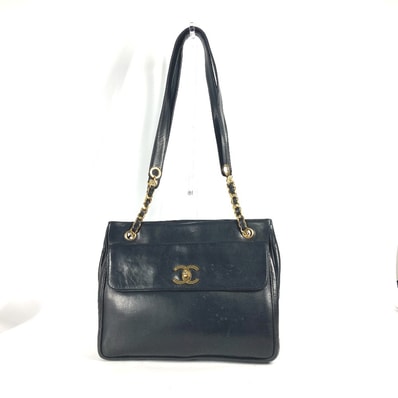 シャネル CHANEL CC ココマーク ヴィンテージ Wチェーン カバン 肩掛け ビッグココ ショルダーバッグ ラムスキン ブラック