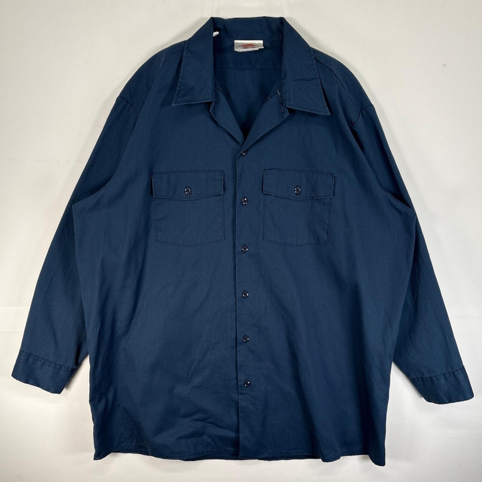古着 90's/90年代 ディッキーズ Dickies 長袖シャツ ワーク フラップポケ 大きいサイズ USA製 2XL ネイビー 無地 メンズ