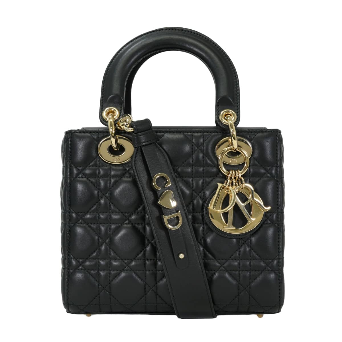 【渋谷並木橋店】Dior ディオール ハンドバッグ レディ ディオール マイ ABCDIOR スモール 黒 (ブラック) カナージュラムスキン ゴールド金具 新品同様【中古】