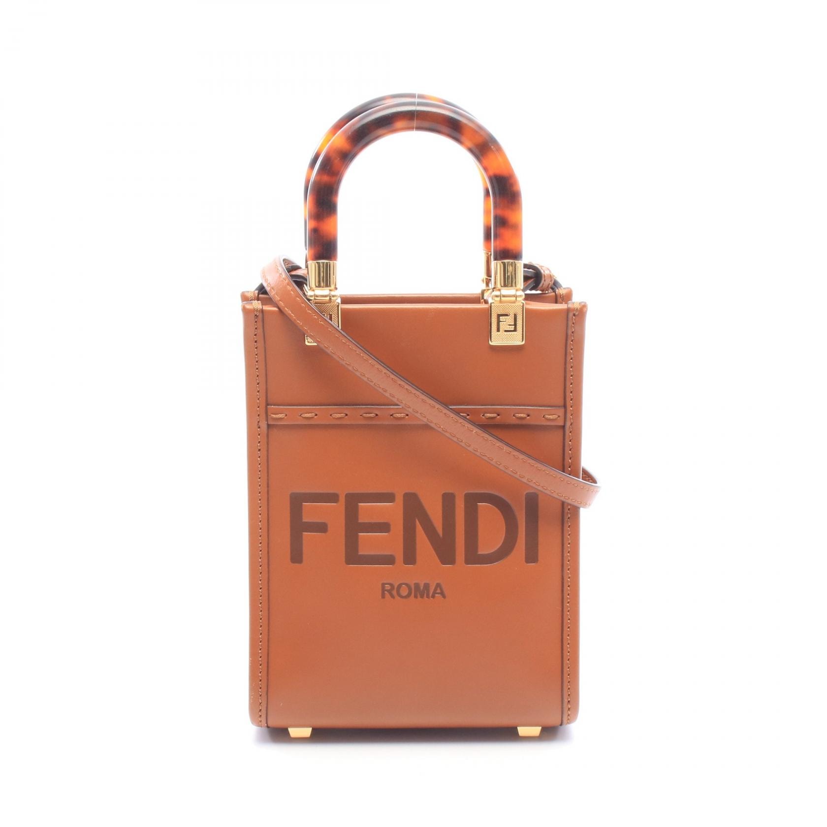 フェンディ FENDI サンシャインショッパー ミニ 2WAY ハンドバッグ バッグ レザー レディース ブラウン系 8BS051 【中古】