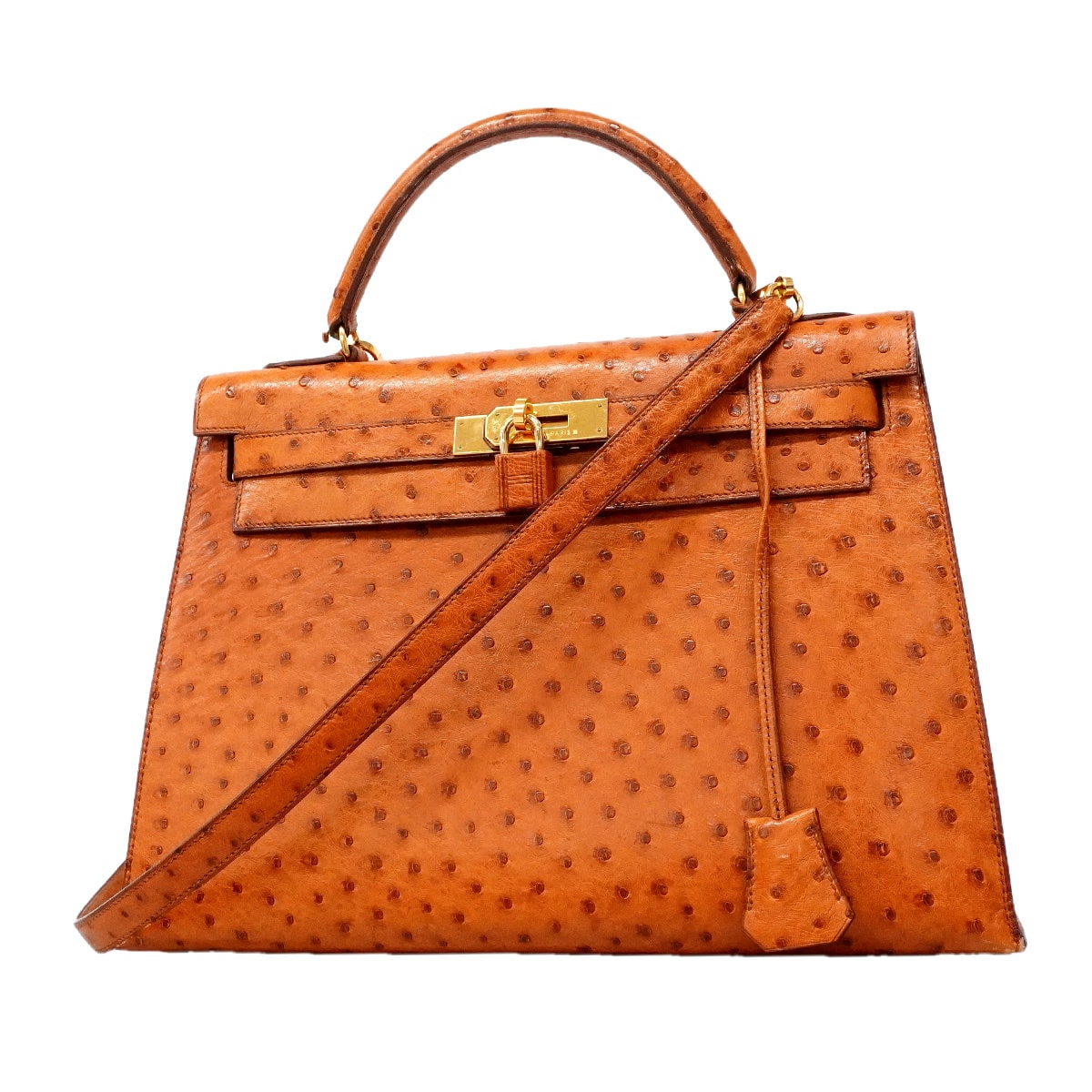 【6ia1081】エルメス ハンドバッグ ケリー32 オーストリッチ チェスナッツ ゴールド金具 ○V刻印 2wayバッグ【中古】レディース