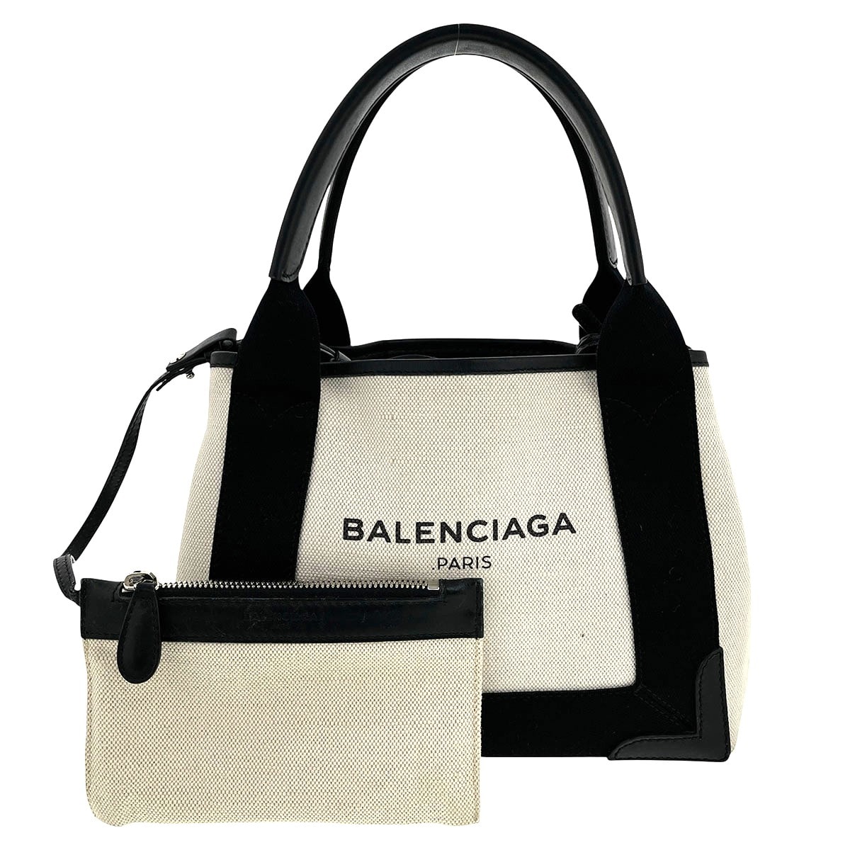 BALENCIAGA バレンシアガ ネイビーカバス XS カバ XS トートバッグ 390346 キャンバス レザー ホワイト ブラック  レディース【中古】