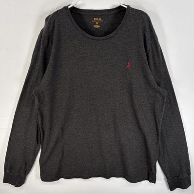 古着 ポロ・ラルフローレン POLO RALPH LAUREN 長袖Tシャツ ワンポイント ロゴ 刺繍 クルーネック 混色生地 XL ブラック系 無地 メンズ