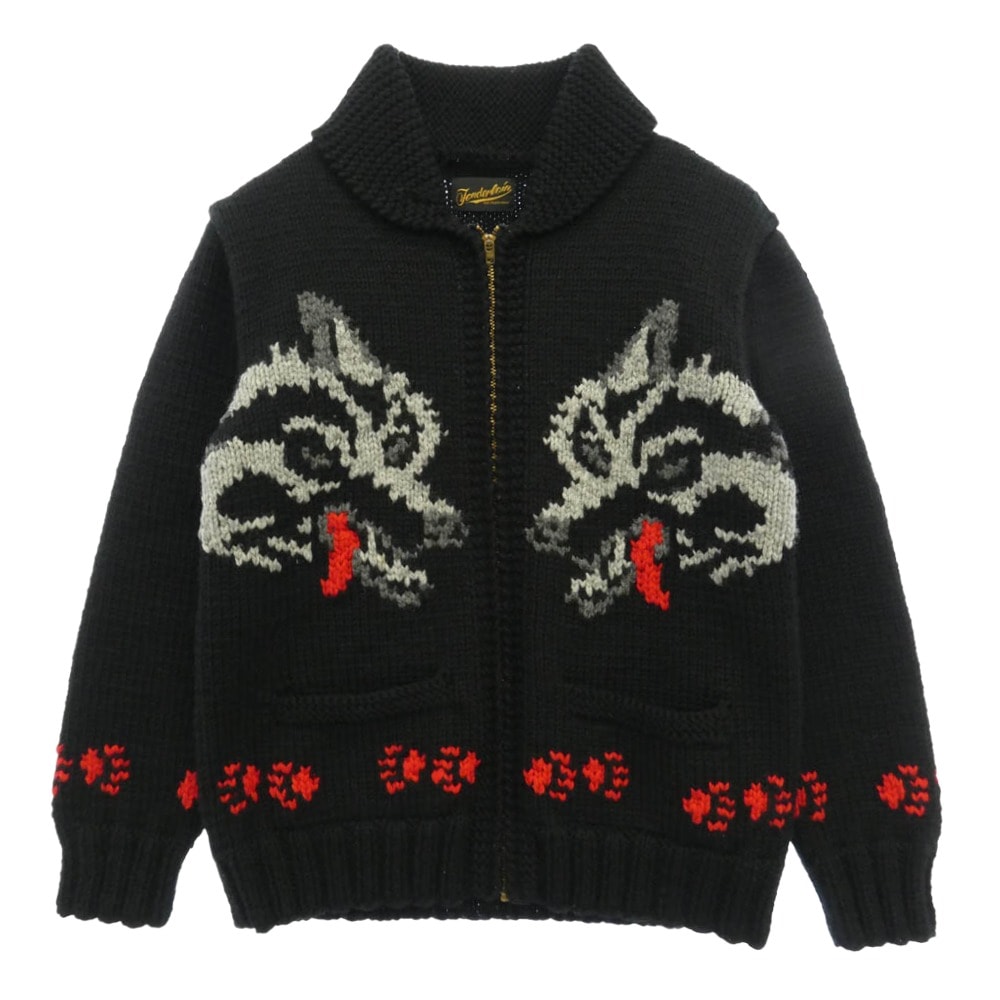 TENDERLOIN テンダーロイン T-COWICHAN WOLF カウチン ウルフ ニット ジップアップ ジャケット ブラック系 M【中古】