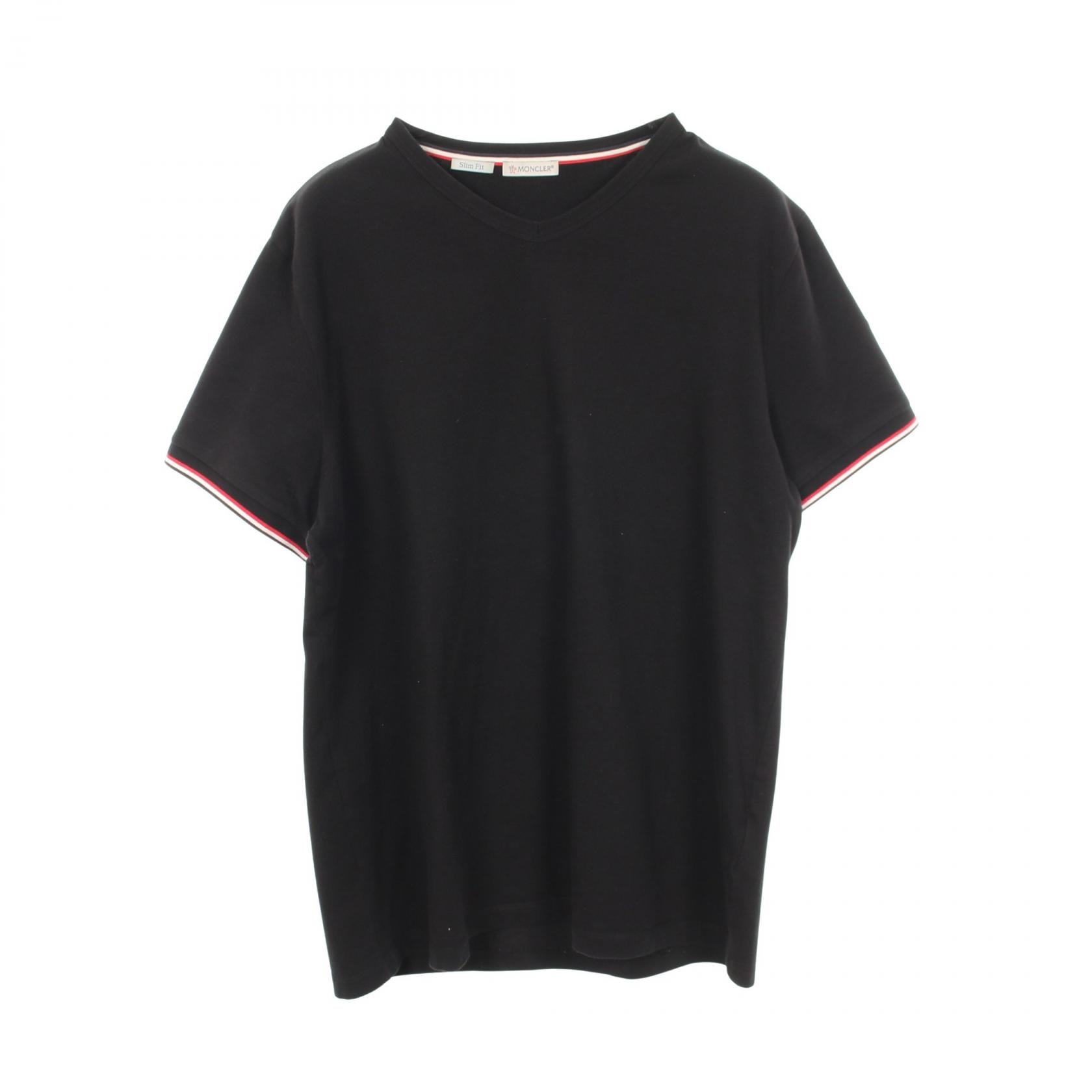 モンクレール MONCLER トリコロールライン スリムフィット 半袖Tシャツ 衣料品 トップス コットン メンズ ブラック系 【中古】