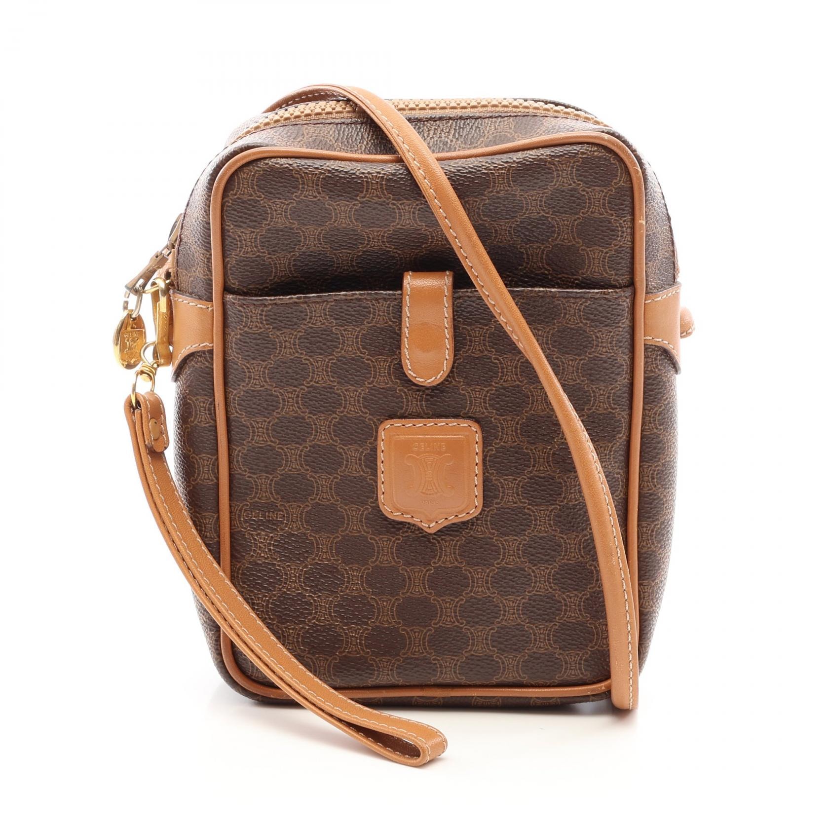 セリーヌ CELINE マカダム ショルダーバッグ バッグ PVCコーティングキャンバス レザー レディース ブラウン系 【中古】