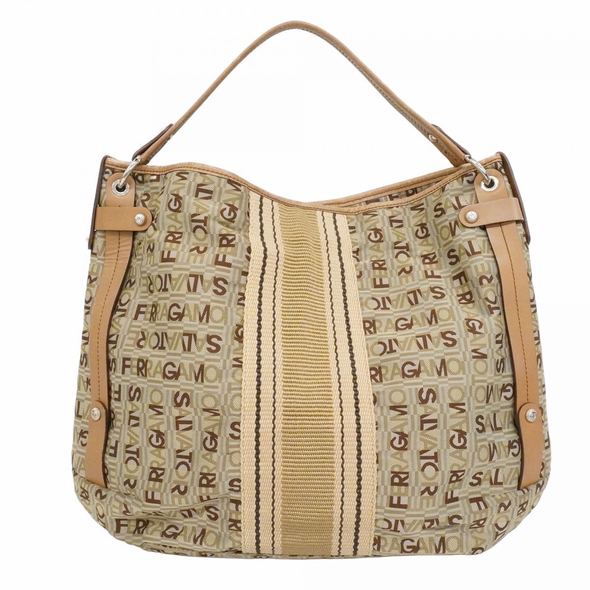 【6dc3524】サルヴァトーレフェラガモ ショルダーバッグ ナイロンキャンバス ブラウン シルバー金具【中古】レディース