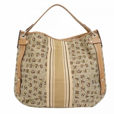 【6dc3524】サルヴァトーレフェラガモ ショルダーバッグ ナイロンキャンバス ブラウン シルバー金具【中古】レディース