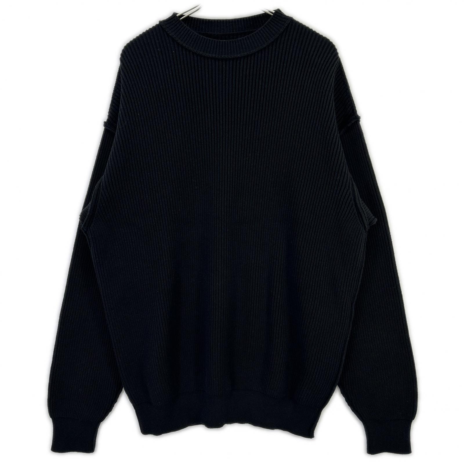 バレンシアガ 812125 ブラック コットン ウール ストレッチ クルーネック ニット XS