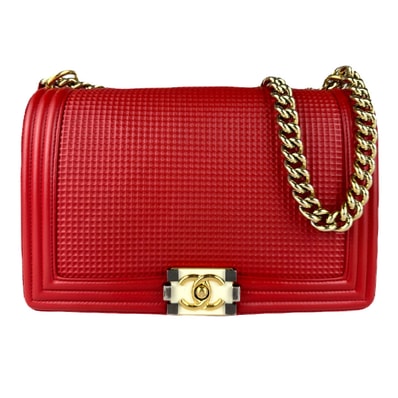 シャネル CHANEL ショルダーバッグ ボーイシャネル レザー レッド ゴールド レディース【中古】 z8917