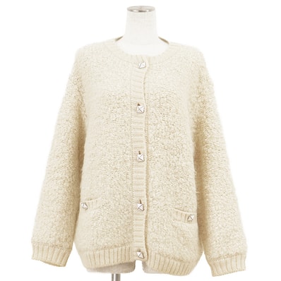 【美品】Valentino ヴァレンチノ ニット カーディガン サイズ XS レディース ボア オーバーシルエット スクエアボタン トップス アイボリー イタリア製