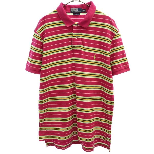 Polo by Ralph Lauren ポロバイラルフローレン ボーダー柄 半袖 ポロシャツ LL ピンク系 鹿の子地 カスタムフィット