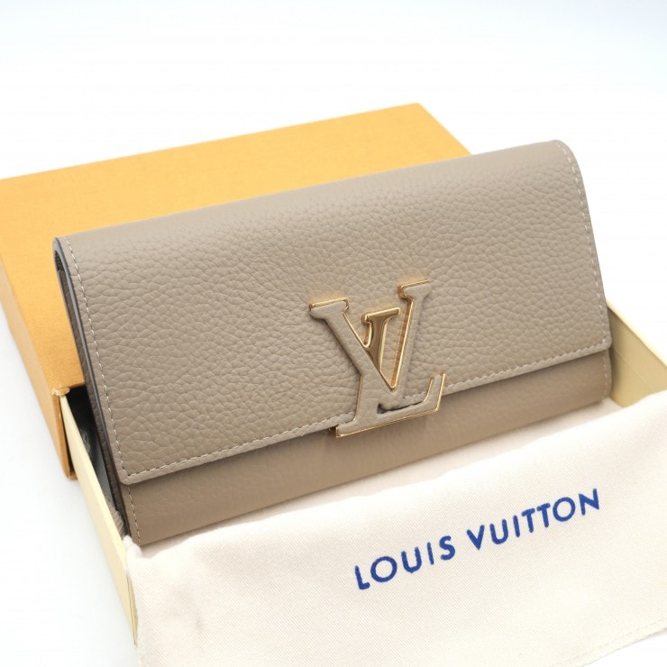 LOUIS VUITTON(ルイ・ヴィトン)ポルトフォイユ・カプシーヌ 長財布 トリヨンレザー グレージュ ゴールド金具 レディース M61248【中古】