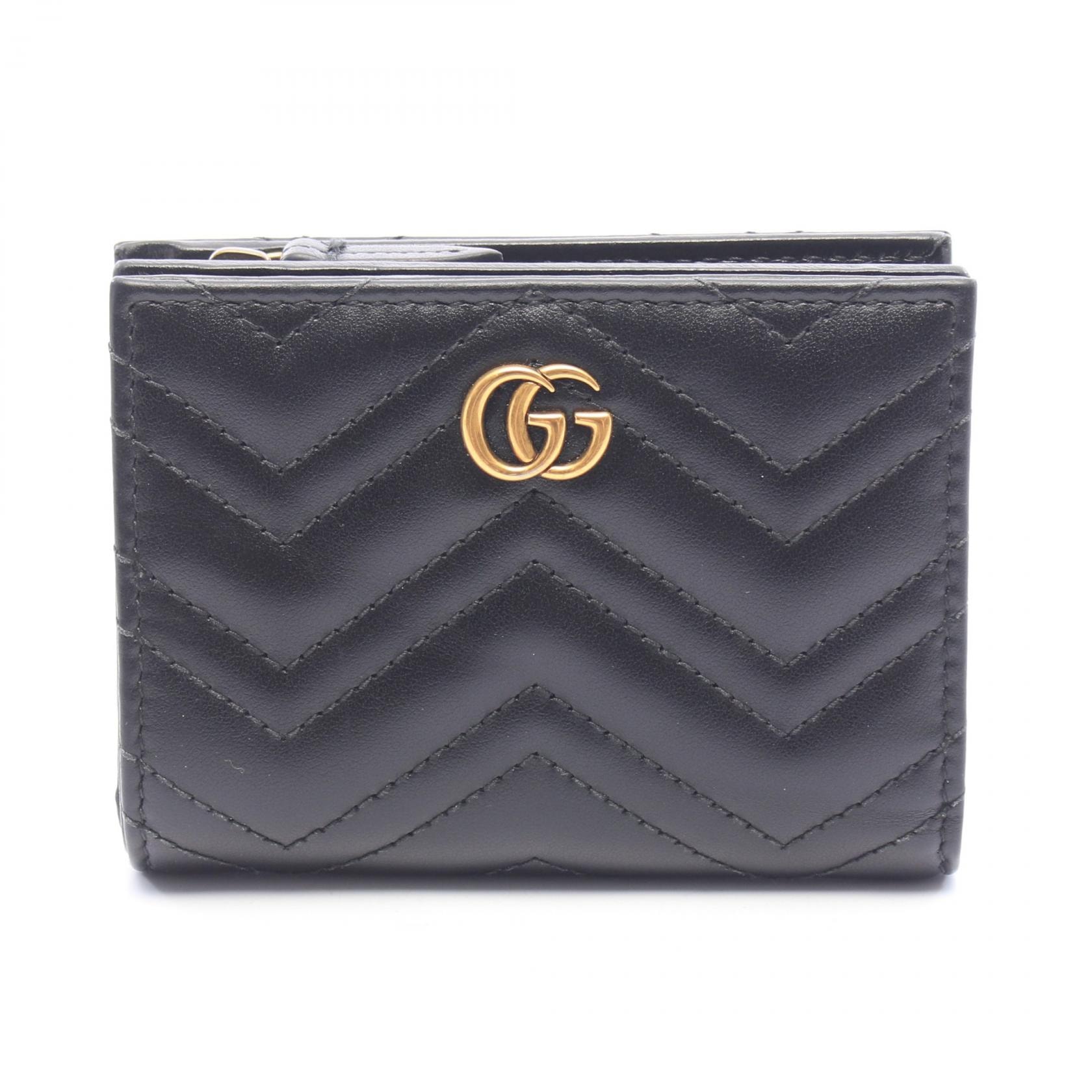 グッチ GUCCI GGマーモント 二つ折り財布 財布 レザー レディース ブラック系 773427 【中古】