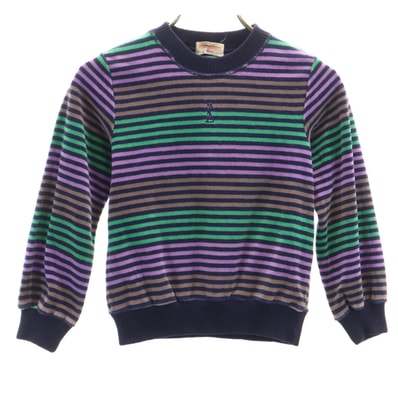 YVES SAINT LAURENT イヴサンローラン 90s オールド ボーダー柄 長袖 ベロア トレーナー パープル系