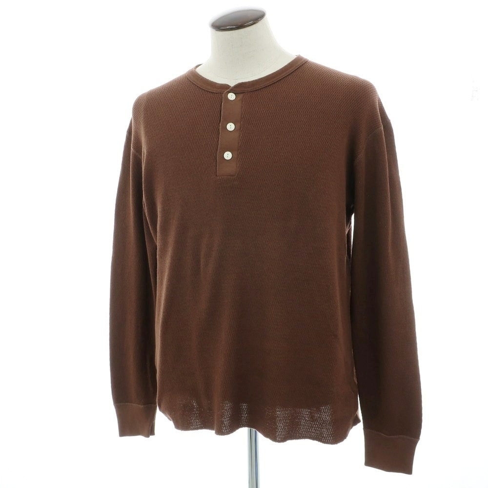 【中古】ヘルスニット Healthknit BEAMS PLUS別注 コットン ヘンリーネック 長袖Ｔシャツ ブラウン【サイズL/42】【メンズ】