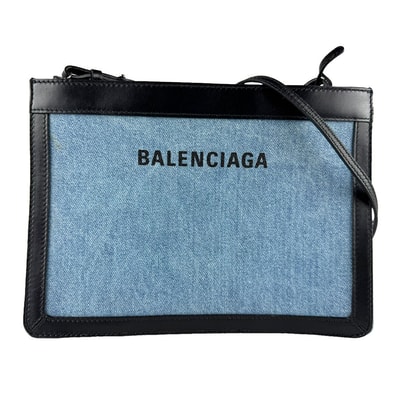 バレンシアガ BALENCIAGA ショルダーバッグ ネイビーポシェット デニム/レザー ブルー/ブラック レディース 339937【中古】 z9738