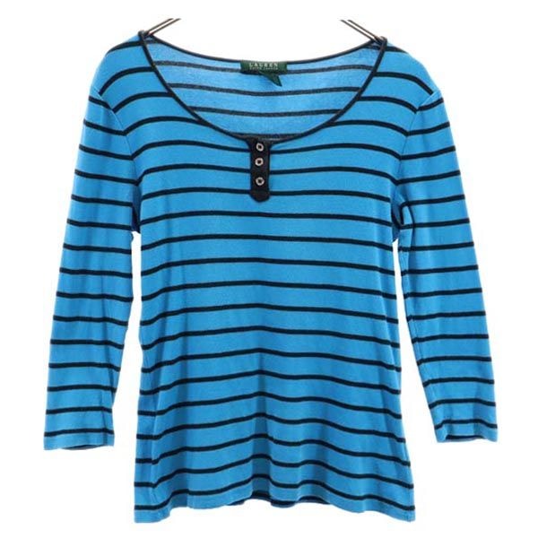 LAUREN RALPH LAUREN ローレンラルフローレン ボーダー 7分袖 ヘンリーネック Tシャツ M ブルー系 ロンT