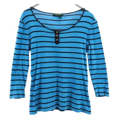 LAUREN RALPH LAUREN ローレンラルフローレン ボーダー 7分袖 ヘンリーネック Tシャツ M ブルー系 ロンT
